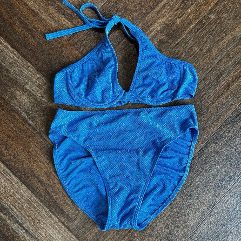 Vintage South Beach Textured Push-Up Underwire High Waist Bikini Size 12